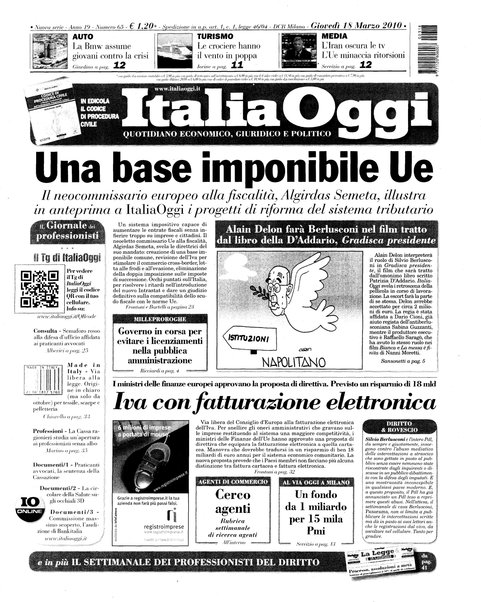 Italia oggi : quotidiano di economia finanza e politica